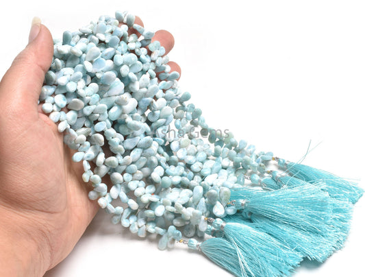 Natural Blue larimar Smooth Pears Shape Gemstone Beads,9"Strand larimar Plain Handmade Uneven Pear Beads, Larimar Teardrop Bead Jewelry SALE