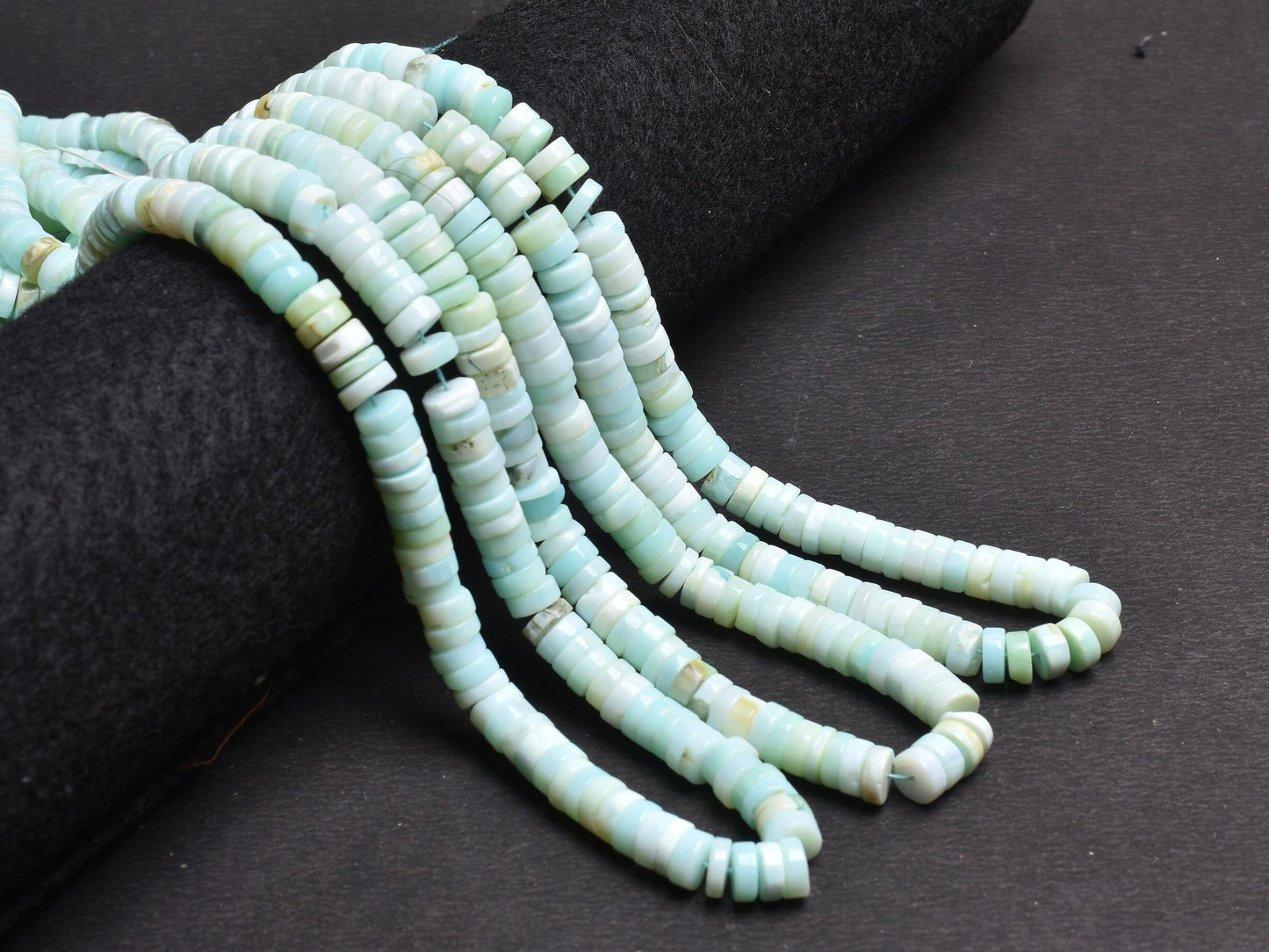 8mm Peru Sky Blue Opal Smooth Tyre Shape Handmade Gemstone Beads Light Blue Opal Plain Heishi Tyre Center Drill Opal Bead Jewelry Craft SALE
