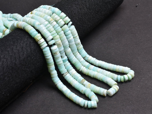 8mm Peru Sky Blue Opal Smooth Tyre Shape Handmade Gemstone Beads Light Blue Opal Plain Heishi Tyre Center Drill Opal Bead Jewelry Craft SALE