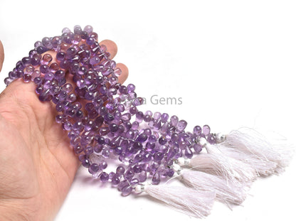 Amethyst Smooth Drops Shape Gemstone Beads,8" Strand Light Purple Amethyst Plain Handmade Side Drill Teardrop Bead, Natural Amethyst Beads