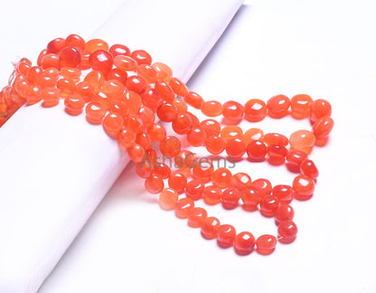 Fine Quality Carnelian fancy puff Coin Gemstone Beads, Natural Red Orange Carnelian Smooth Coin handmade Cornelian Bead Jewelry Making Craft
