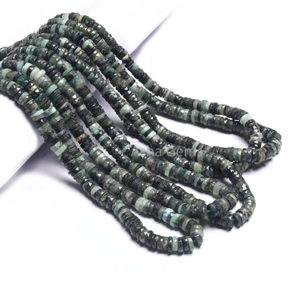 Natural Emerald Faceted Tyre Shape Beads, Sakota Emerald Shaded Indian Cut Heishi Tyre Gemstone Beads, Emerald Disc Bead Jewelry Making SALE