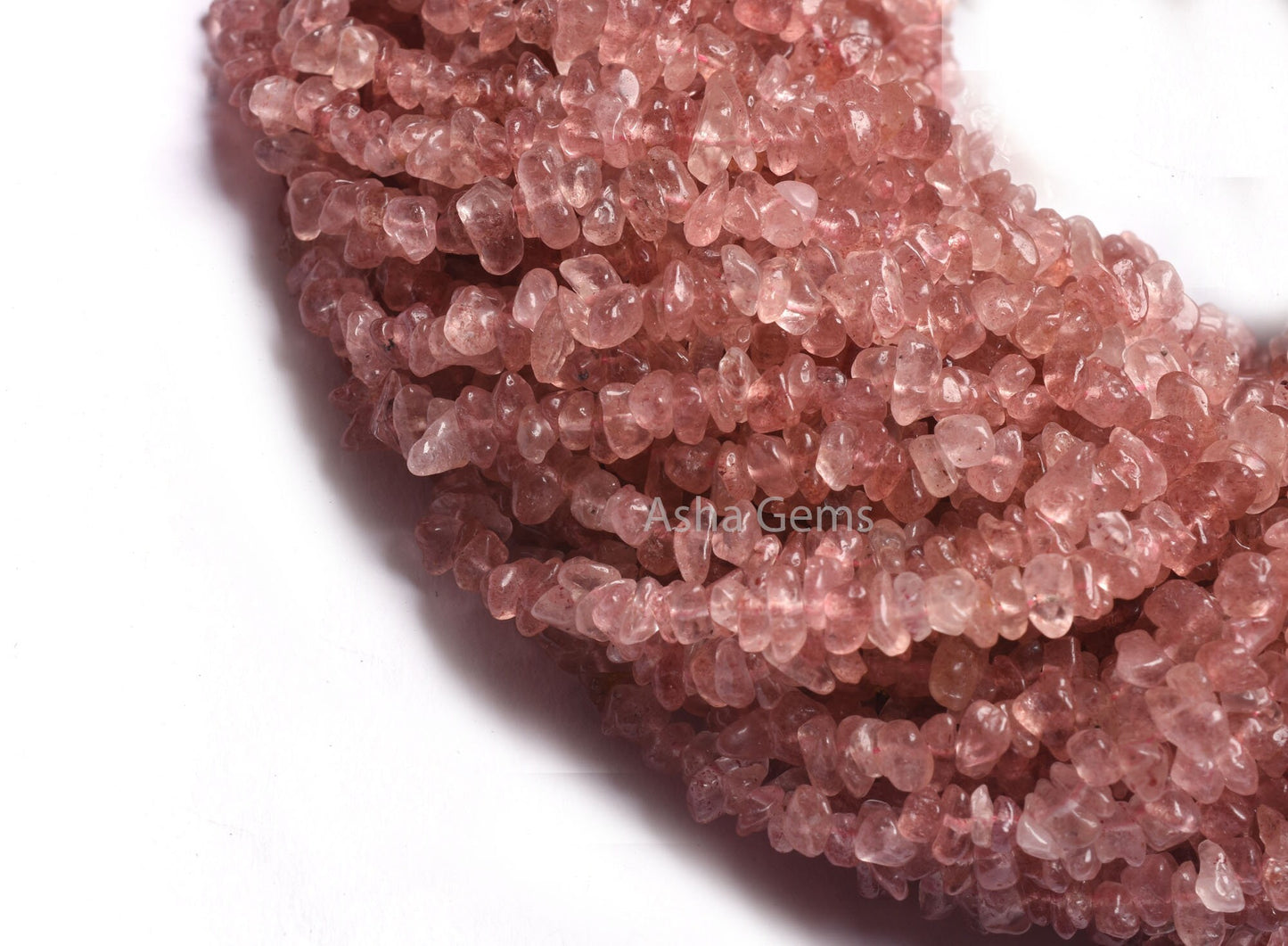 Natural Pink Strawberry Quartz Uncut Chip Beads,17/34" Strand Strawberry Quartz Beads, Gemstone Raw Rough Smooth Polish Beads Jewelry Crafts