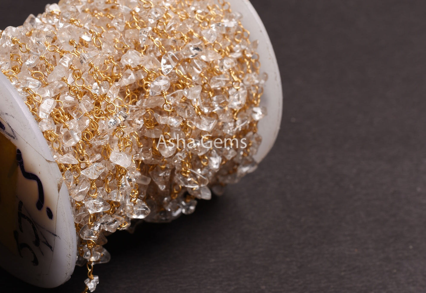 Beautiful Crystal Quartz Smooth Uncut Rosary Chain, Gold Plated Wire Wrap Gemstone Beaded handmade Chain Jewelry Making Necklace Craft SALE.