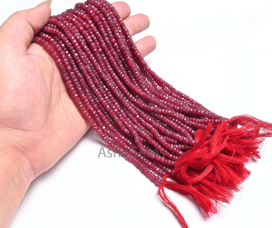 Beautiful Red Ruby Faceted Indian Cut Beads, Fine Ruby Corundum Faceted rondelle Shape Gemstone Ruby Handmade Beads Necklace making Jewelry