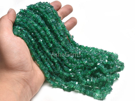 Fine Green Onyx Smooth Uncut Chips Beads,34" Strand Onyx raw Rough Polish Beads, Green Onyx uneven Nugget Tiny Gemstone Beads Jewelry Crafts