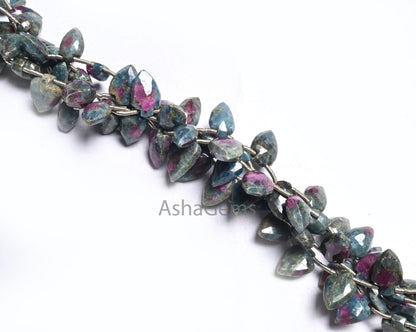Beautiful Ruby Kyanite Fancy Shape Gemstone Beads,8" Natural Ruby Kyanite Side Drill Briolette Faceted Beads, Fine Ruby Kyanite Bead Jewelry