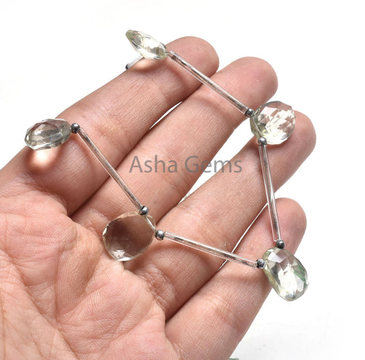 Green Amethyst faceted Pear+ Uneven Briolette Shape gemstone beads, Amethyst Side Drill Beads, Green Amethyst fancy Bead Jewelry Making SALE