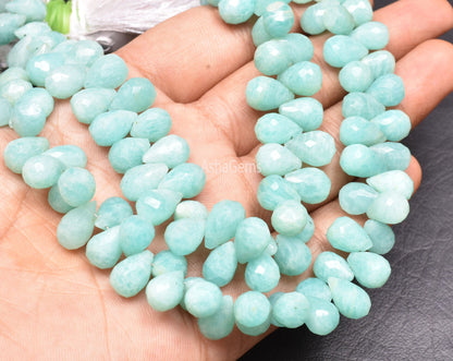 Natural Amazonite Faceted Drops Shape Beads,7-10 mm AAA Peruvian Amazonite Teardrop Briolette Gemstone Beads, Amazonite Bead Jewelry Crafts