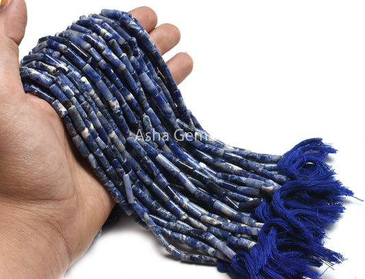 Natural Blue Sodalite Smooth Pipe Shape Beads,13" Strand Sodalite Long Pipe Handmade Gemstone Beads Uneven Tube Beads Sodalite Jewelry Craft