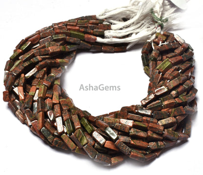 Natural Unakite Smooth Uneven Rectangle Beads Beautiful Unakite Handmade Gemstone Beads 12.5" Strand Unakite Briolette Jewelry Beads Crafts