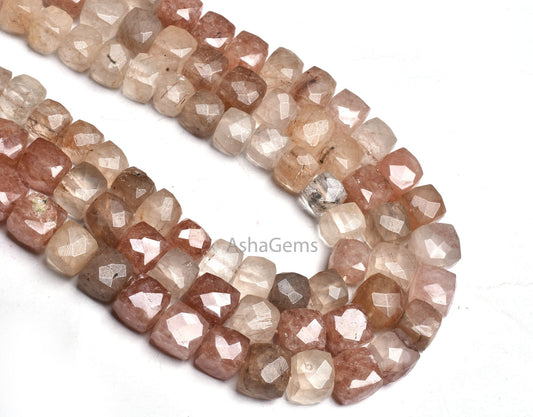 Natural Rutile faceted Box shape gemstone beads,8" Strand Multi Rutile Beads, golden Rutile Copper rutile 3D Cube box beads For Jewelry SALE