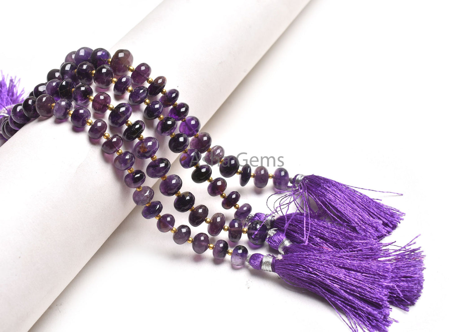 Natural Purple Amethyst Smooth Rondelle Shape Beads, African Amethyst Plain Handmade Center Drill Gemstone Loose Beads, Amethyst Bead Crafts