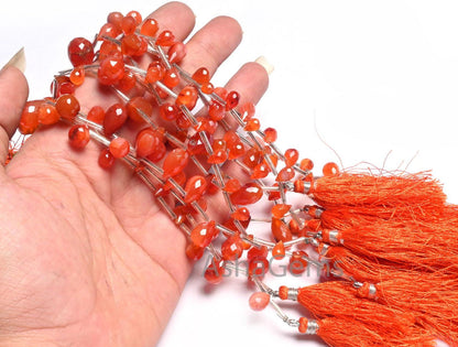 Natural Red Carnelian Faceted Drop Shape Gemstone Loose Beads, Carnelian Side Drill Teardrop Briolette carnelian Beads Jewelry Making Crafts