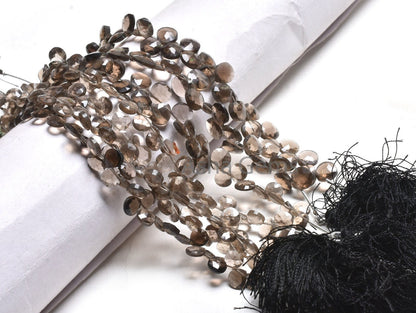 Natural Smoky Quartz Faceted Heart Shape Beads, Fine Quality smoky Side Drill Heart Briolette Gemstone Loose Beads, smoky Beads Jewelry SALE