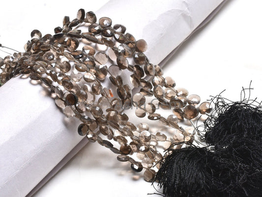 Natural Smoky Quartz Faceted Heart Shape Beads, Fine Quality smoky Side Drill Heart Briolette Gemstone Loose Beads, smoky Beads Jewelry SALE