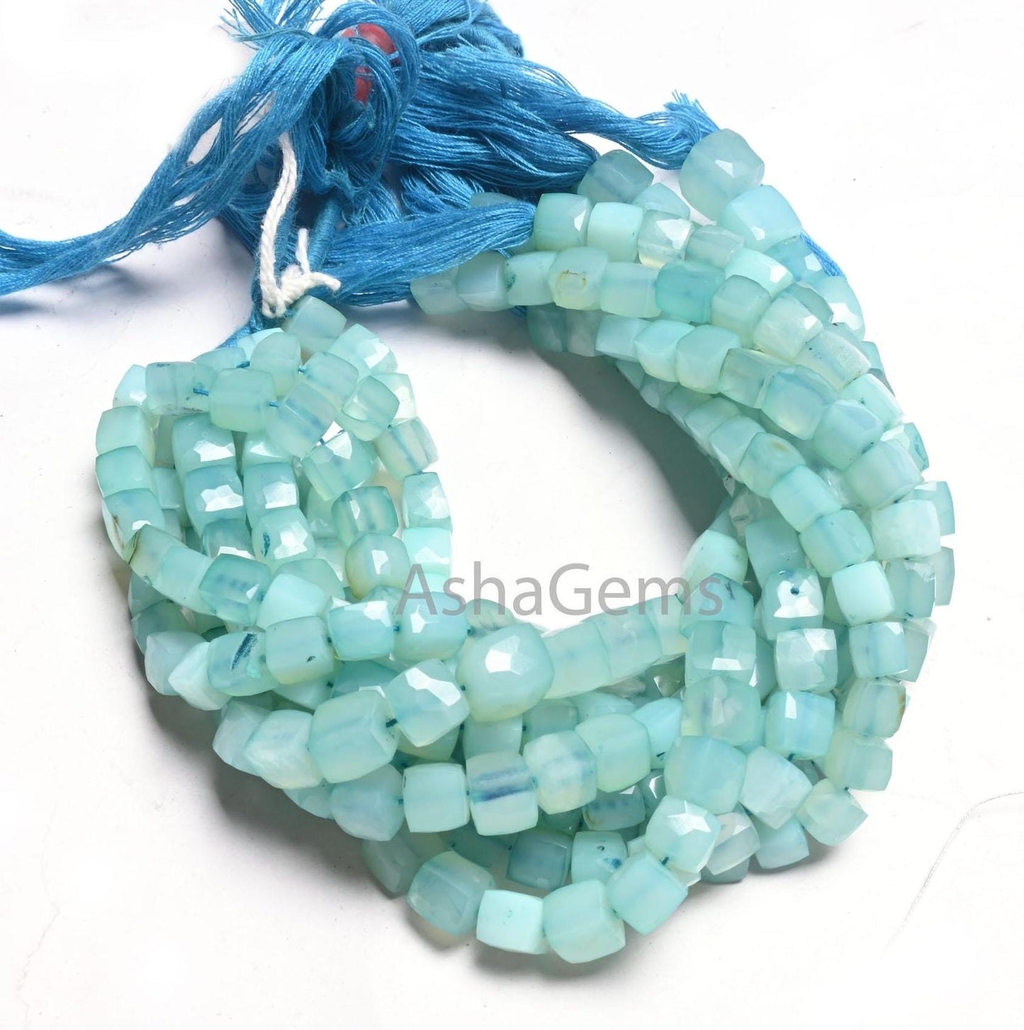 Fine Quality Blue Chalcedony Faceted 3D Cube Box Gemstone Beads, Light Blue Chalcedony Cube Indian Cut Chalcedony Beads Jewelry making Craft