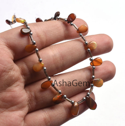 Shaded Brown-Yellow Ethiopian Opal Smooth Pear Beads,9"Strand Natural Welo Fire Ethiopian Opal Plain Teardrop Gemstone Bead Necklace Jewelry