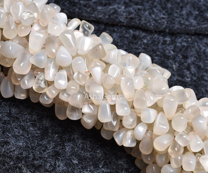 Natural White Moonstone Smooth Uneven Drops Shape Gemstone Beads, Milky White Moonstone Side Drill Drops Handmade Bead, Moonstone Teardrops