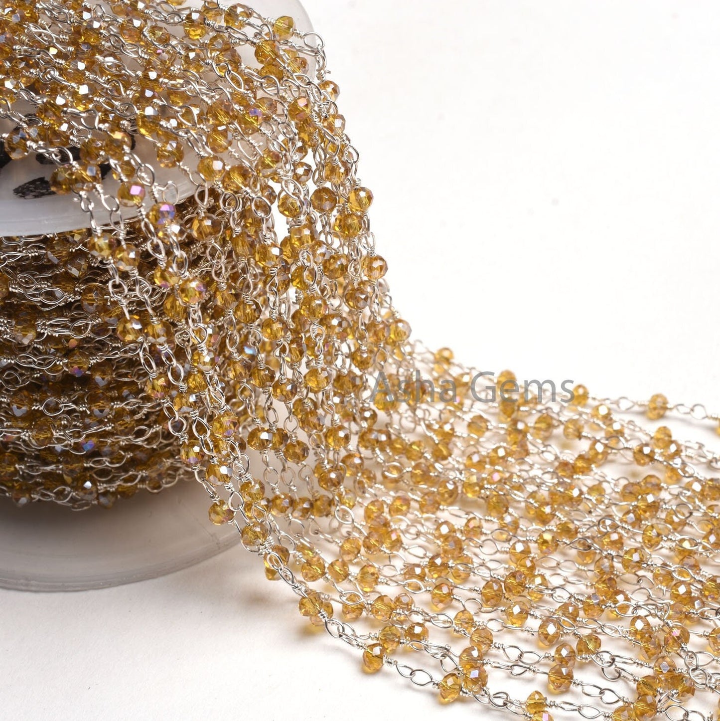 AAA Quality Brown Quartz Hydro Silver Coated Beads Rosary Chain, Silver Plated Wire Faceted Rondelle Beads handmade Chain Jewelry Craft SALE