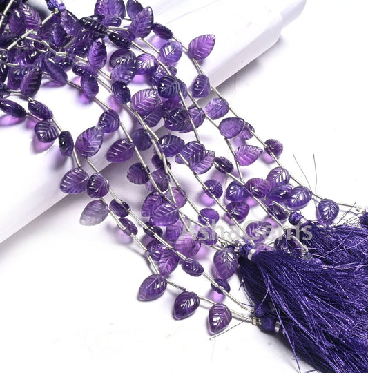 Fine Quality Purple Amethyst Fancy Leaf Shape Carving Beads, Natural Amethyst Carve Pear Briolette Gemstone Handmade Bead Jewelry Craft SALE