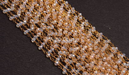 Rainbow Moonstone Hydro Silver Coated Faceted Rondelle Shape Beaded Rosary Chain By Feet Gold Plated Wire Wrapped Chain For Necklace Jewelry