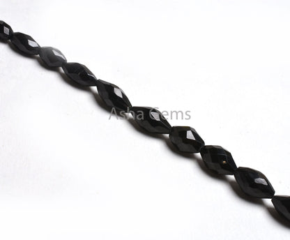 Natural Black Spinal Faceted Barrell Shape Beads,8" Spinal Fancy Loi Shape Gemstone Straight Drill Beads Fine Black Spinal Bead Jewelry SALE