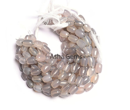 Light Grey Chalcedony Smooth Barrell Shape Gemstone Beads,8.5"Fine Chalcedony Uneven Handmade Barrell Straight Drill Chalcedony Bead Jewelry