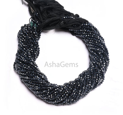AAA Natural Spinel Silver Coated machine Cut Faceted Rondelle Gemstone Beads,3 mm Coated Black Spinel Micro Cut Bead Jewelry making Crafts