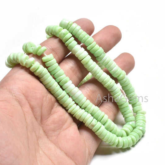 7.5 mm Shaded Green Opal Smooth Tyre Heishi Gemstone Beads,15" Fine parrot Green Opal Handmade Flat Wheel Shape Bead, Mint Opal Bead Jewelry