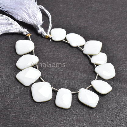 Beautiful White Agate Fancy Slice Shape Side Drill Beads,6" Strand Natural Agate Uneven Flat Slice Gemstone Beads For Jewelry Making Crafts