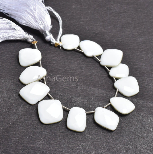 Beautiful White Agate Fancy Slice Shape Side Drill Beads,6" Strand Natural Agate Uneven Flat Slice Gemstone Beads For Jewelry Making Crafts