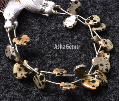 Natural Dalmatian Jasper Faceted Briolette Beads,6" Strand Dalmatian Jasper fancy Shape Flat Gemstone Beads, Jasper Uneven Shape Beads SALE