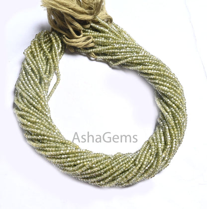 2.5mm Beautiful Green Zircon Micro Faceted Rondelle Beads,13" AAA Peridot Green Cubic Zircon machine Cut Zircon Tiny Bead Jewelry Craft SALE