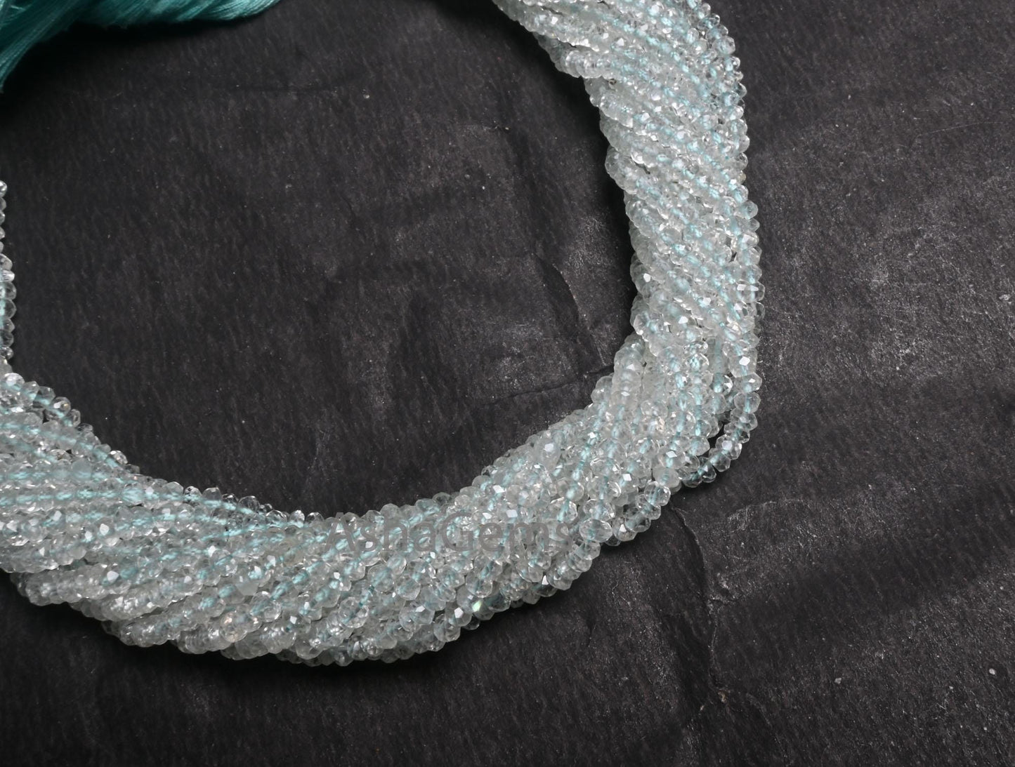 Beautiful Aquamarine Indian Machine Cut Gemstone Beads, 13" Natural Blue Aquamarine Faceted Rondelle Fine Aquamarine Beads Necklace Jewelry