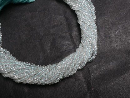 Beautiful Aquamarine Indian Machine Cut Gemstone Beads, 13" Natural Blue Aquamarine Faceted Rondelle Fine Aquamarine Beads Necklace Jewelry
