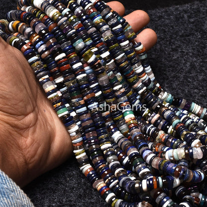 Amazing Multi Color Smooth Heishi Tyre Shape Beads, Natural Mix Gemstone Wheel Shape Beads, Disco Flat Tyre Loose Beads For Jewelry Makings