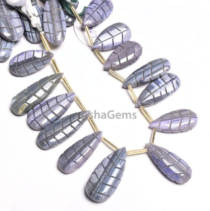 Amazing Shaded Blue Grey Opal Fancy Long Pear Carved Gemstone Handmade Beads,8" Opal Carving Fancy Teardrop Beads Jewelry Making Crafts SALE