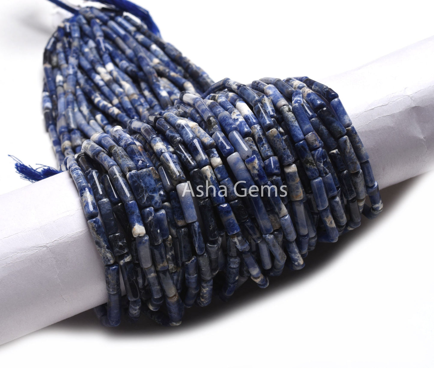 Natural Blue Sodalite Smooth Pipe Shape Beads,13" Strand Sodalite Long Pipe Handmade Gemstone Beads Uneven Tube Beads Sodalite Jewelry Craft