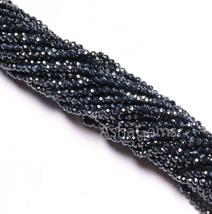 2.2 mm Black Spinel Silver Coated Micro Cut Rondelle Gemstone Tiny Beads,13"Coated Spinel Faceted Machine Cut Spinal Bead Jewelry Craft SALE