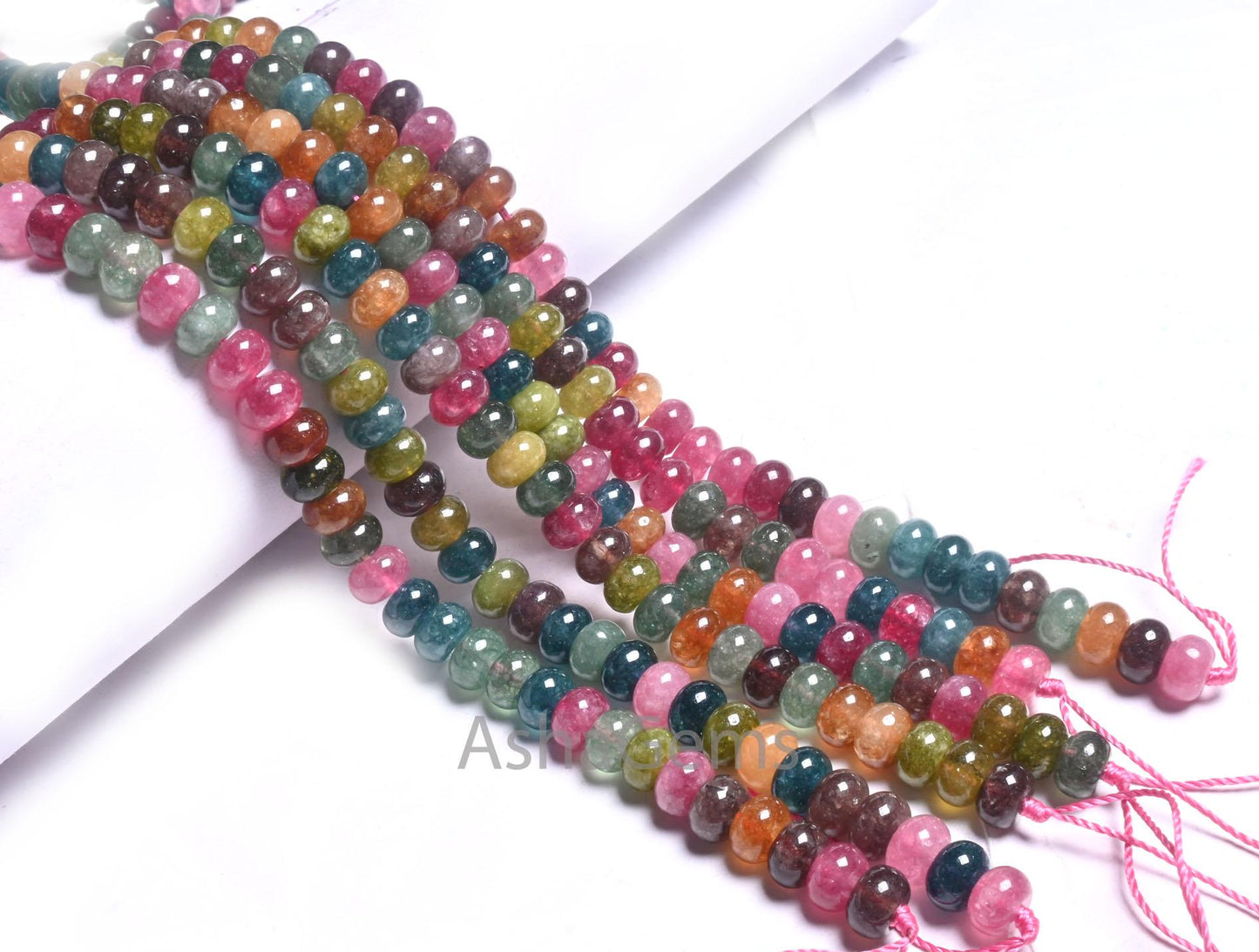 8 mm Beautiful Tourmaline Color jade Quartz Smooth Rondelle Beads,15" Fine Multi Color Shaded Tourmaline Quartz Gemstone Beads Jewelry Craft (AG 12318)