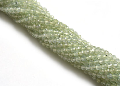 3 mm Top Quality Prehnite Machine Cut Gemstone Beads,13" Strand Natural Green Prehnite Micro Cut Faceted Rondelle Bead Prehnite Bead Jewelry