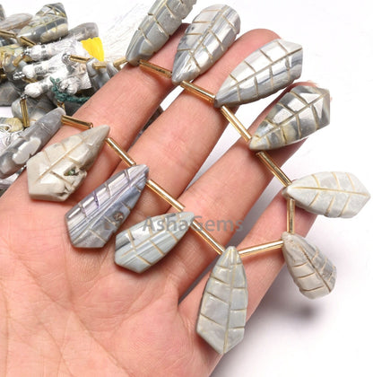 8" Strand Shaded Grey Opal Fancy Pears Shape Carved Gemstone Beads, Opal Carving Fancy Shape Handmade Carving Bead Jewelry Making Craft SALE