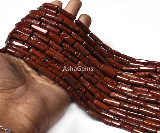 Natural Red Jasper Pipe Shape Gemstone Beads Beautiful Red Jasper Smooth Handmade Tube Shape Briolette Beads For Jewelry Making Crafts SALE
