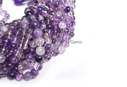 Natural Amethyst Smooth Round Gemstone Beads, Shaded Purple Amethyst Beads, African Amethyst Plain Round Ball Shape Bead Jewelry Crafts SALE
