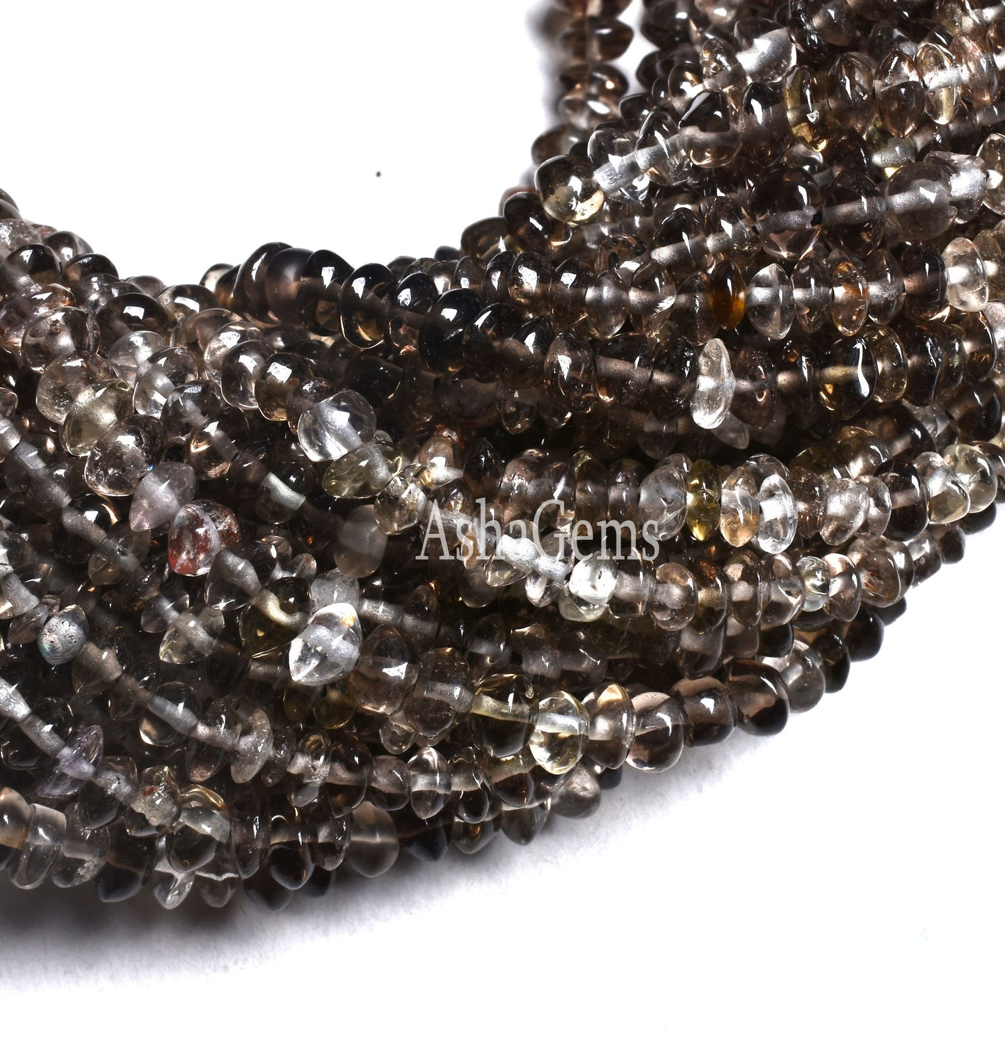 Natural Smoky quartz Button Shape Beads,13" Strand Shaded Smoky Smooth Button Beads, Gemstone Plain Handmade Button Beads For Jewelry Crafts