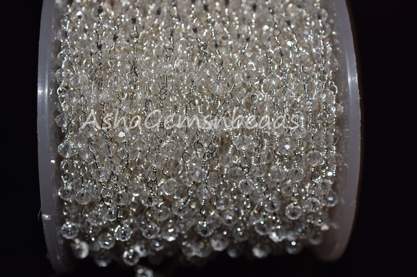 3,5,10,25 Feet,Crystal Quartz Hydro Rondelle Faceted Beads Rosary Chain,Silver Plated Wire,Jewelry Making Craft,Finding,3-3.5mm,Beaded Chain