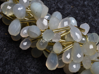 Beautiful White Chalcedony faceted Drops beads, Chalcedony beads,7.5"Strand off White Chalcedony Handmade Indian Cut Teardrop Beads Jewelry