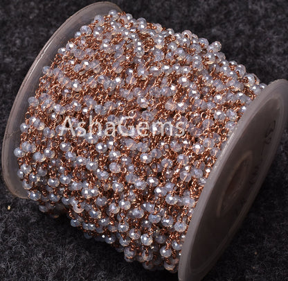 Beautiful Rainbow Moonstone Hydro Silver Coated Faceted Beads Rosary Chain By Feet,3mm Copper Plated Wire Wrap Bulk Chain For Jewelry Making