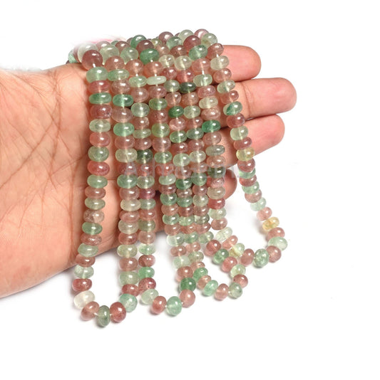 Shaded Pink Green Strawberry Quartz Rondelle Shape Handmade Beads, Natural Multi Strawberry Quartz Smooth Gemstone Loose Beads Jewelry SALE